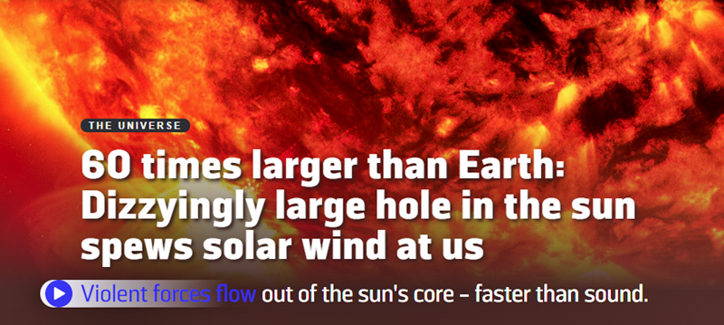60 times larger than Earth: Enormous large hole in the sun spews solar wind at us.