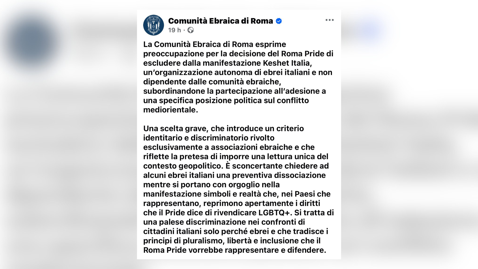 Roma Pride esclude Keshet Italia: “Devono condannare il genocidio a Gaza”. Comunità Ebraica: “Discriminazione”