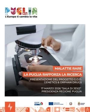 Puglia, presentato il progetto G.O.D. per la ricerca genetica e lo sviluppo di farmaci orfani