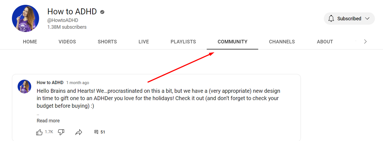 Use the Community tab to stay engaged with your viewers. IMG/Alisa Markovic, ContentGrip