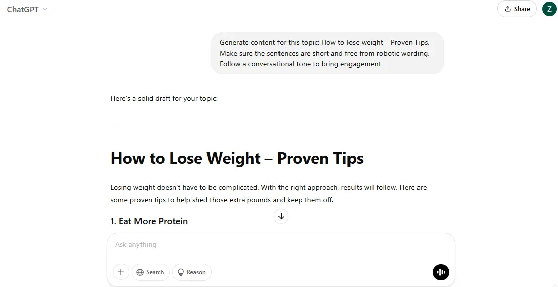 Writing and humanizing using AI tools—generate content using the AI tool