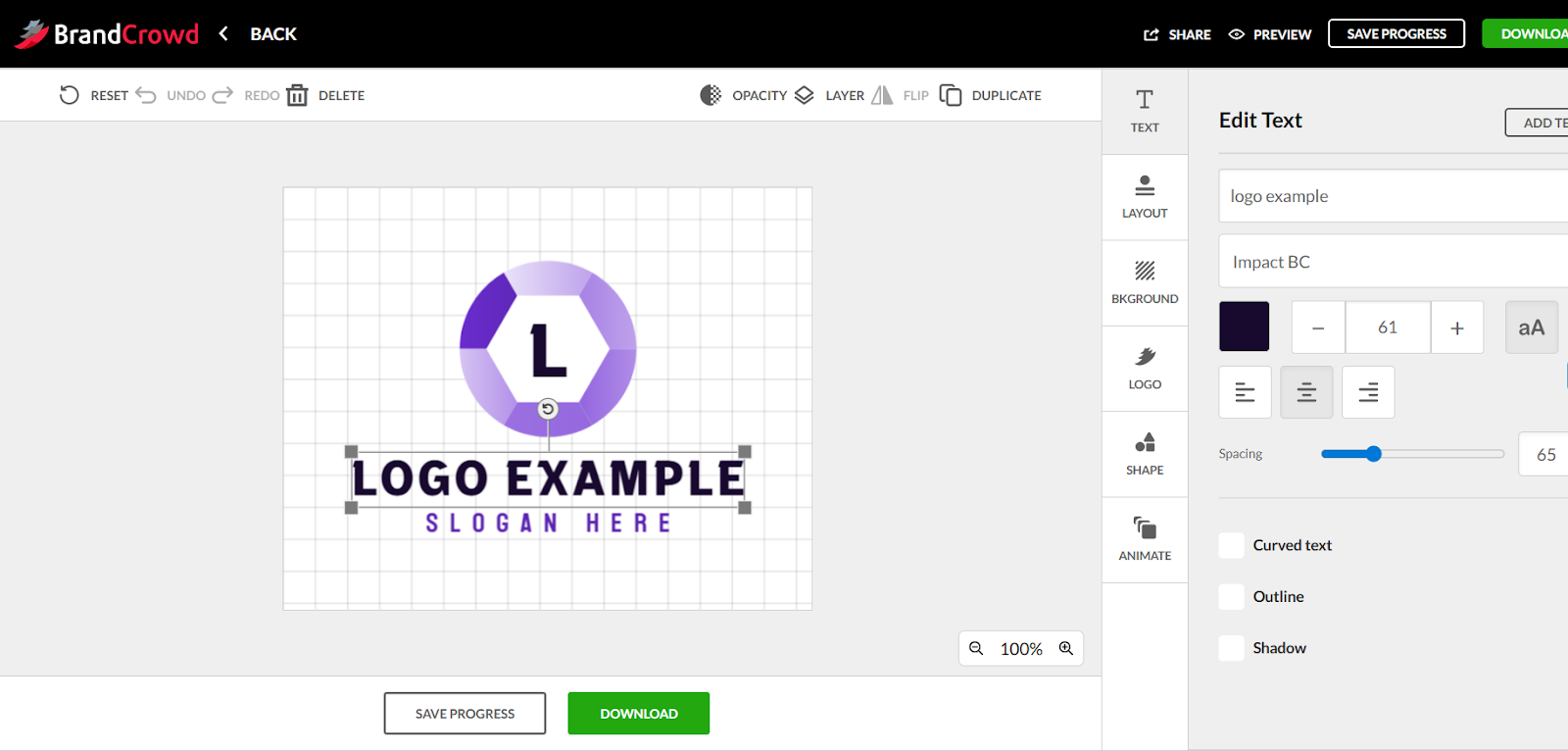 BrandCrowd tools and features
