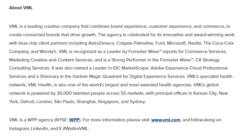 Example of a boilerplate in a press release: VML The Future Shopper report