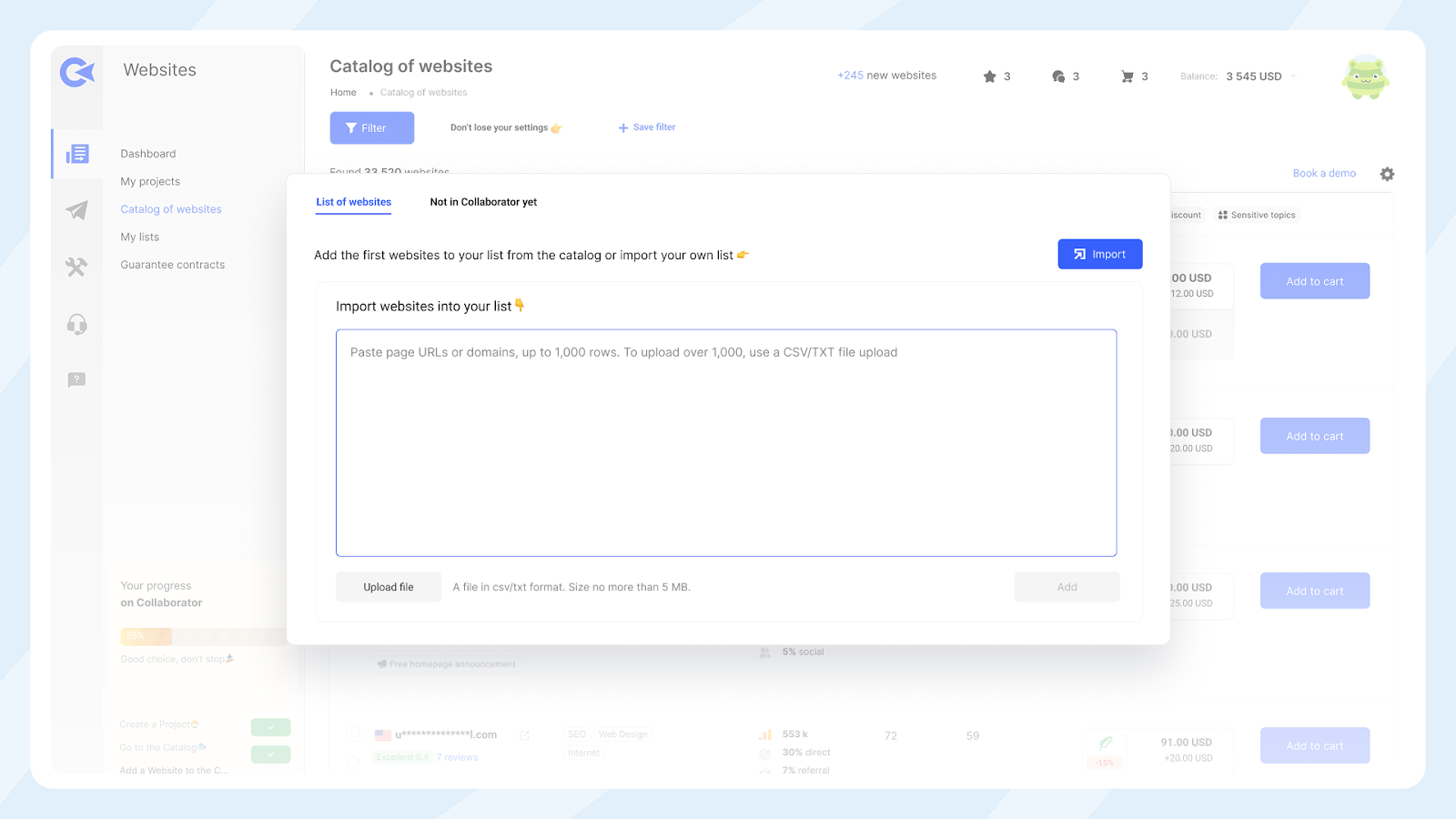 Collaborator - Catalog of websites