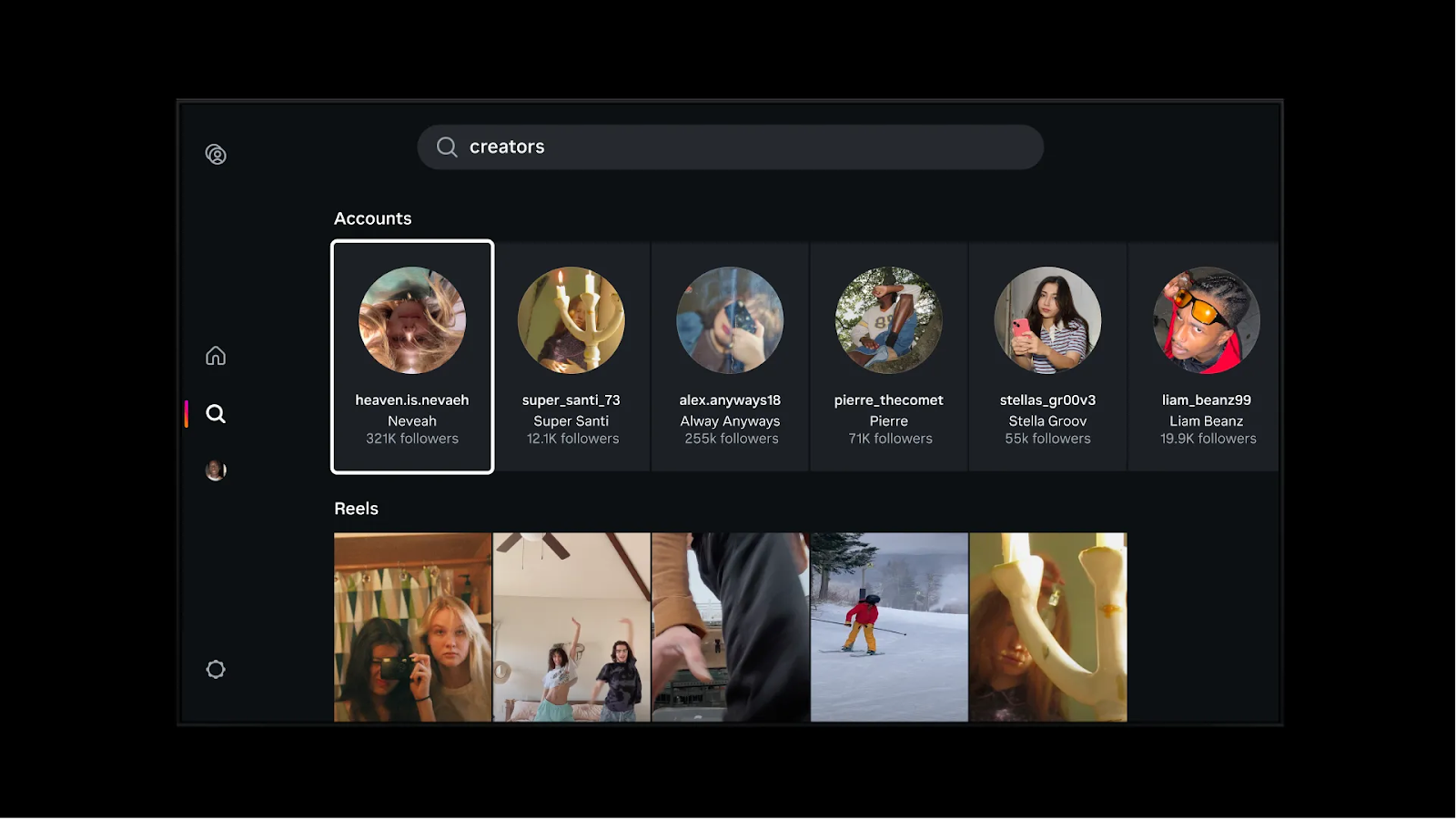 Instagram Reels on Fire TV - Find creators via search