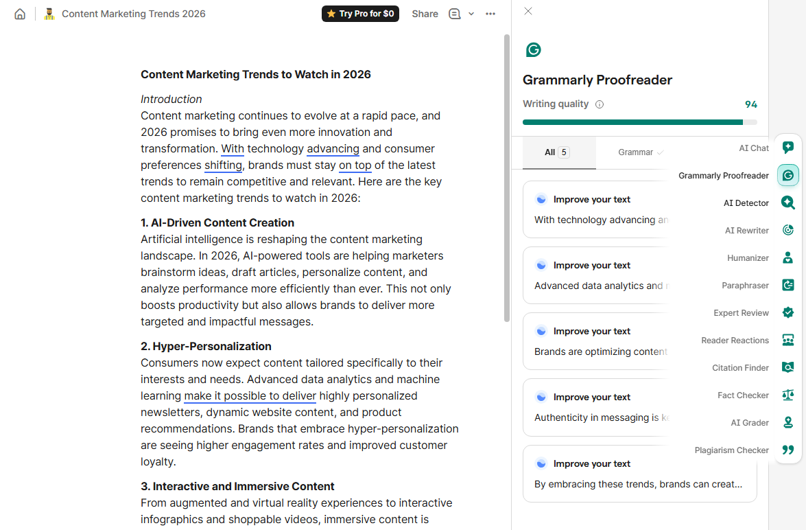 Grammarly review - AI writing improvement tools
