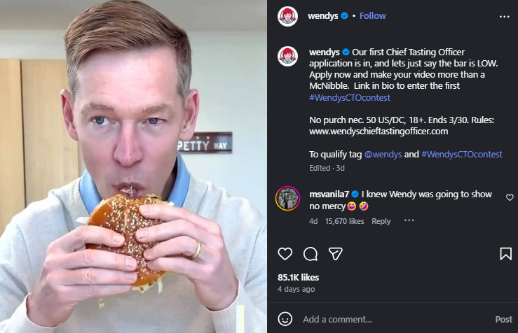 Wendy's Instagram post disses McDonald's