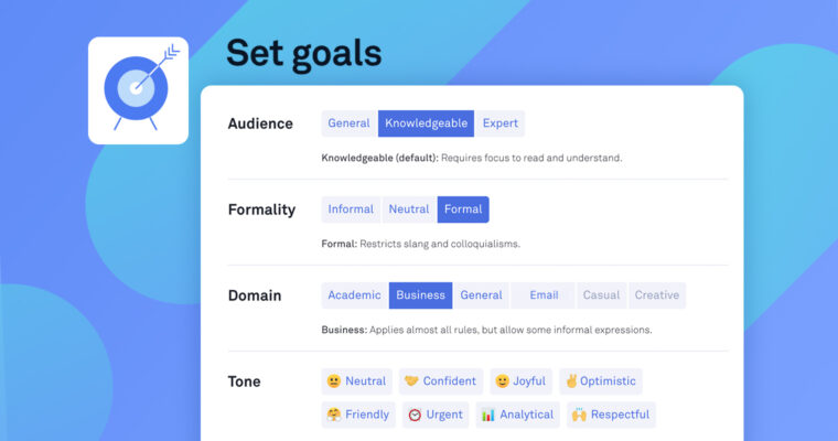 Grammarly features - Goal settings