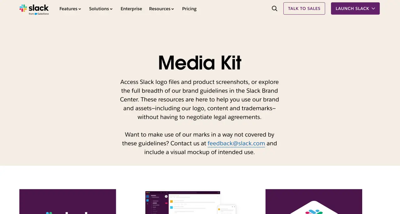 slack newsroom presskit example