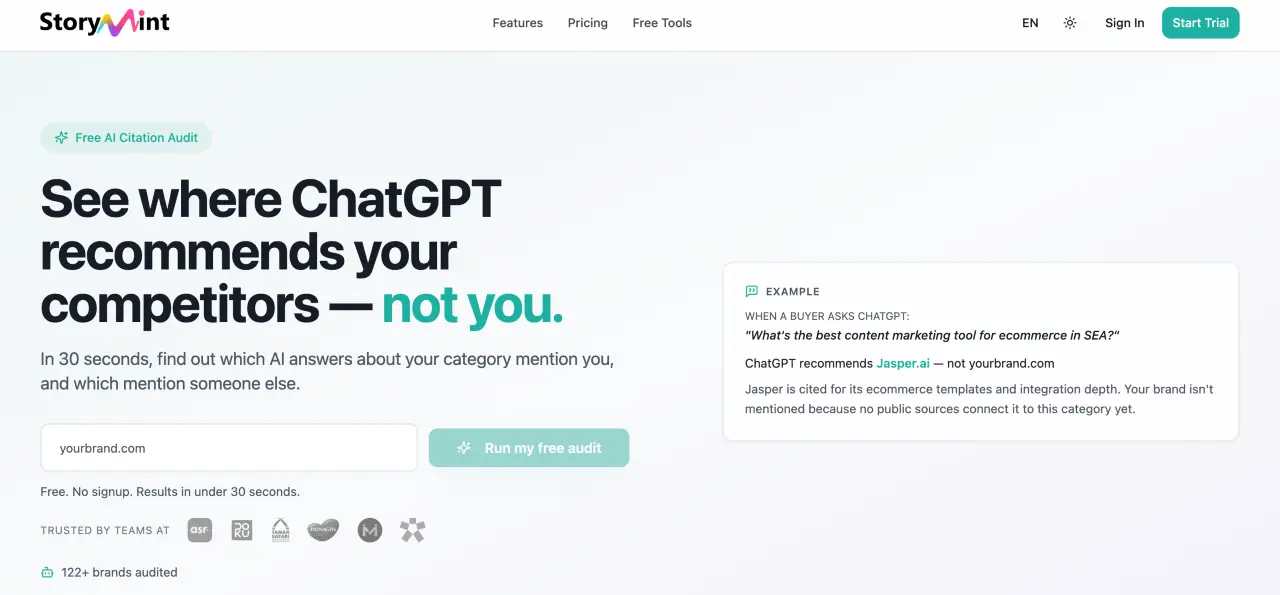 storymint homepage offers free AI audit