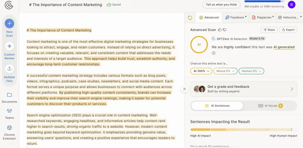 GPTZero: AI-generated text detector