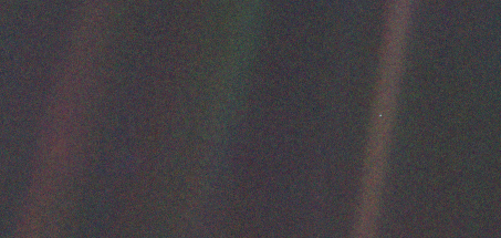 Famous "Pale Blue Dot" photograph of Earth, taken by Voyager 1 satellite before it left our solar system