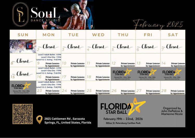 💕✨ February 2026 SouL Dance Studio Group Class and Event Calendar ✨💕