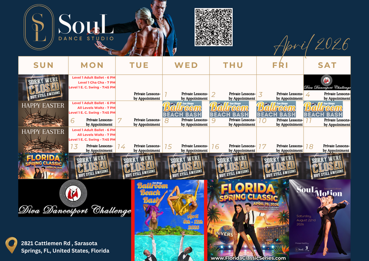 🌸🌺 April 2026 SouL Dance Studio Group Class and Event Calendar 🌺🌸