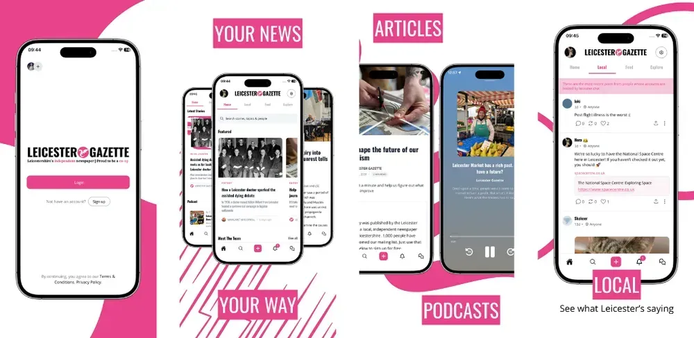 App store imagery showing the Leicester Gazette mobile app
