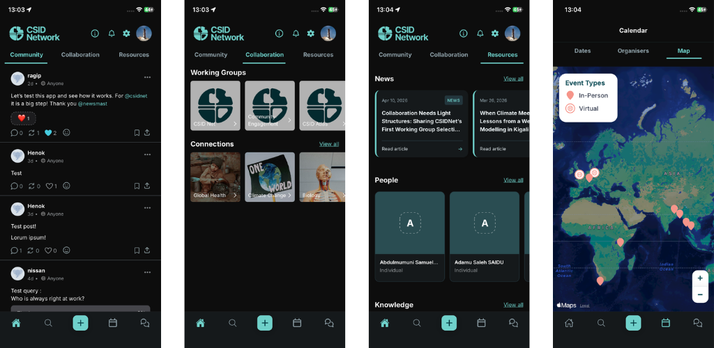 Screenshots of the CSID Network app