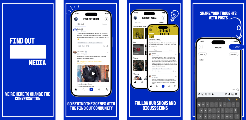 App store imagery showing the Find Out Media app