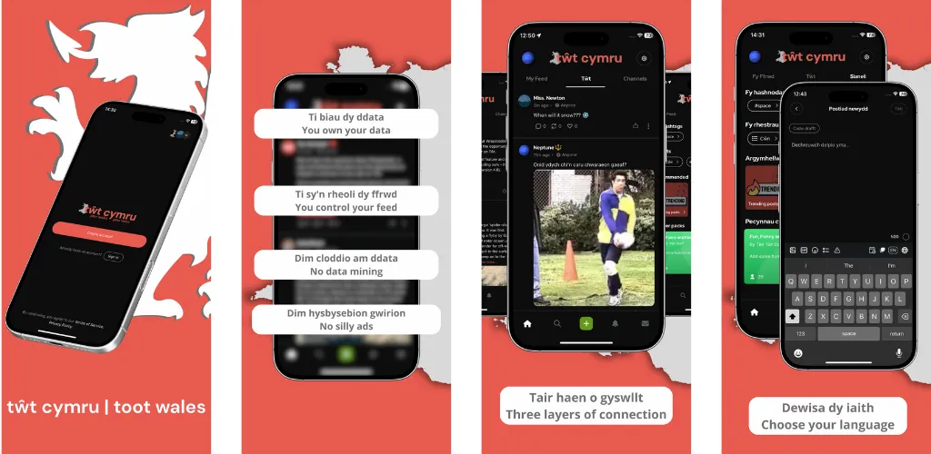 App store imagery showing the Tŵt Cymru app