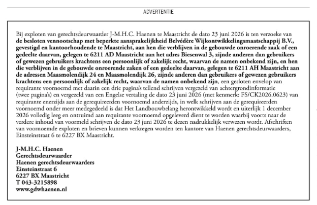 Deurwaarder roept krakers Landbouwbelang op te vertrekken