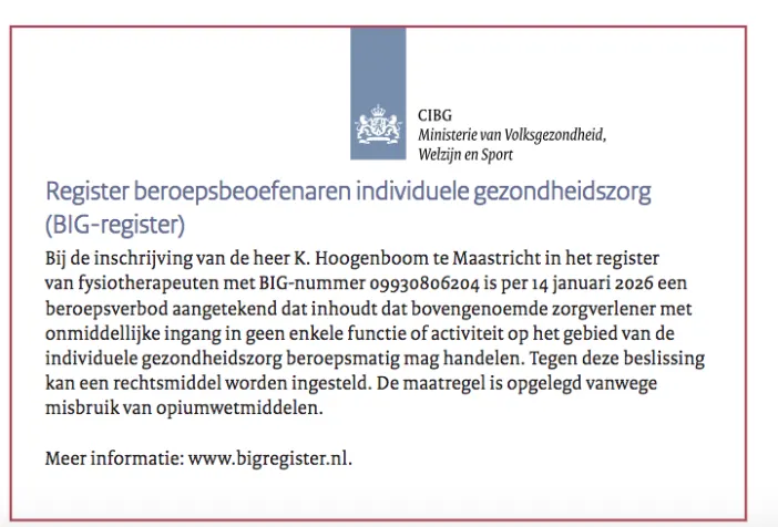 Beroepsverbod voor fysiotherapeut
