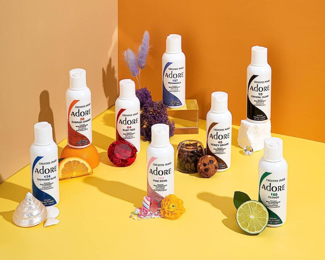 adore hair dye color products displayed