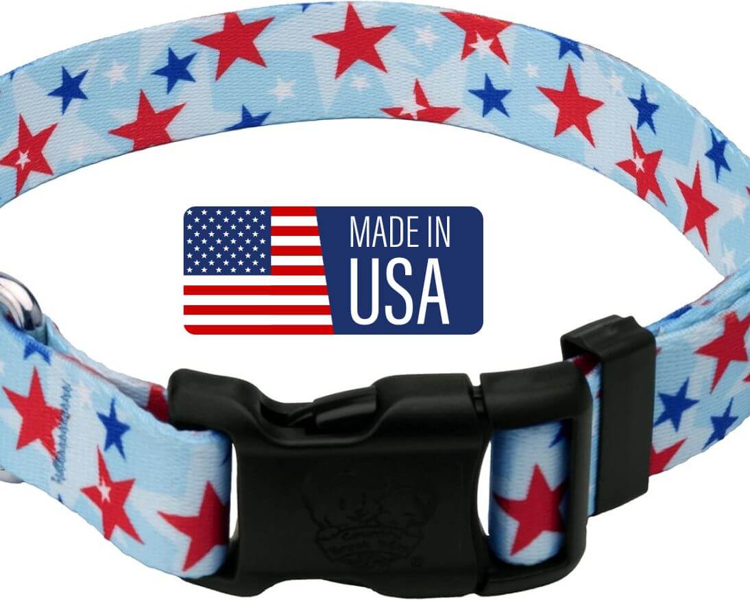 red, blue star made in usa dog collar
