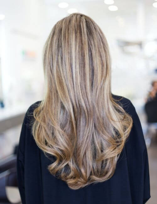 long straight brown hair with curls from back