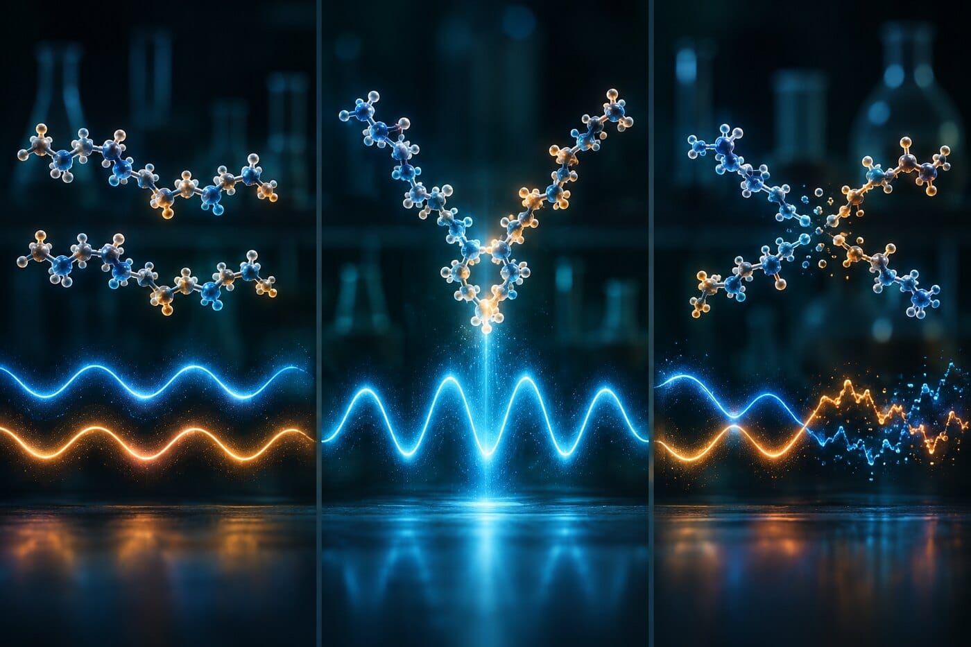 Additive, Synergistic and Interfering Effects Three panels showing parallel, amplified and disrupted molecular responses