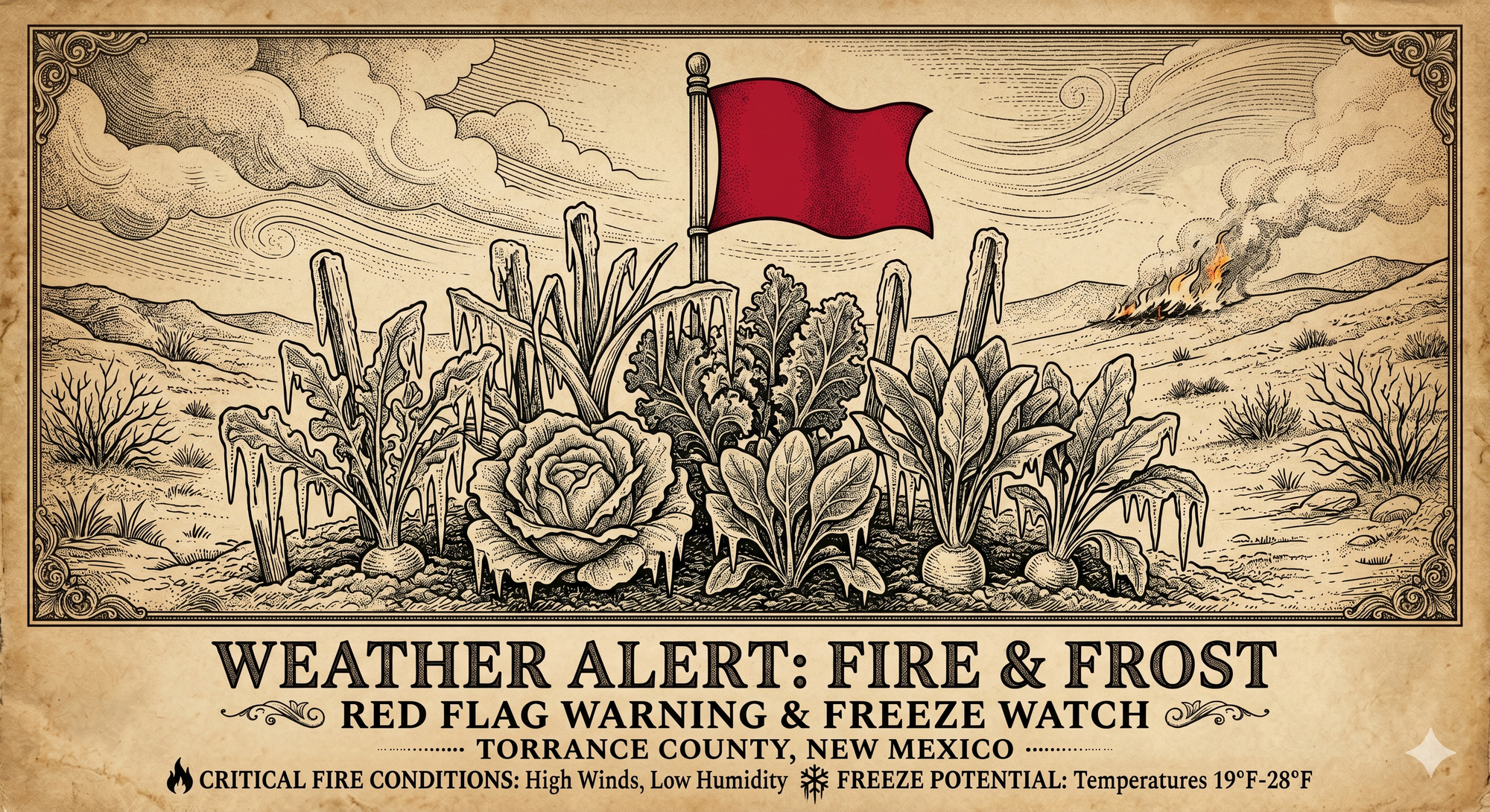 Red Flag Warning and Freeze Watch Issued for Torrance County and Estancia Valley