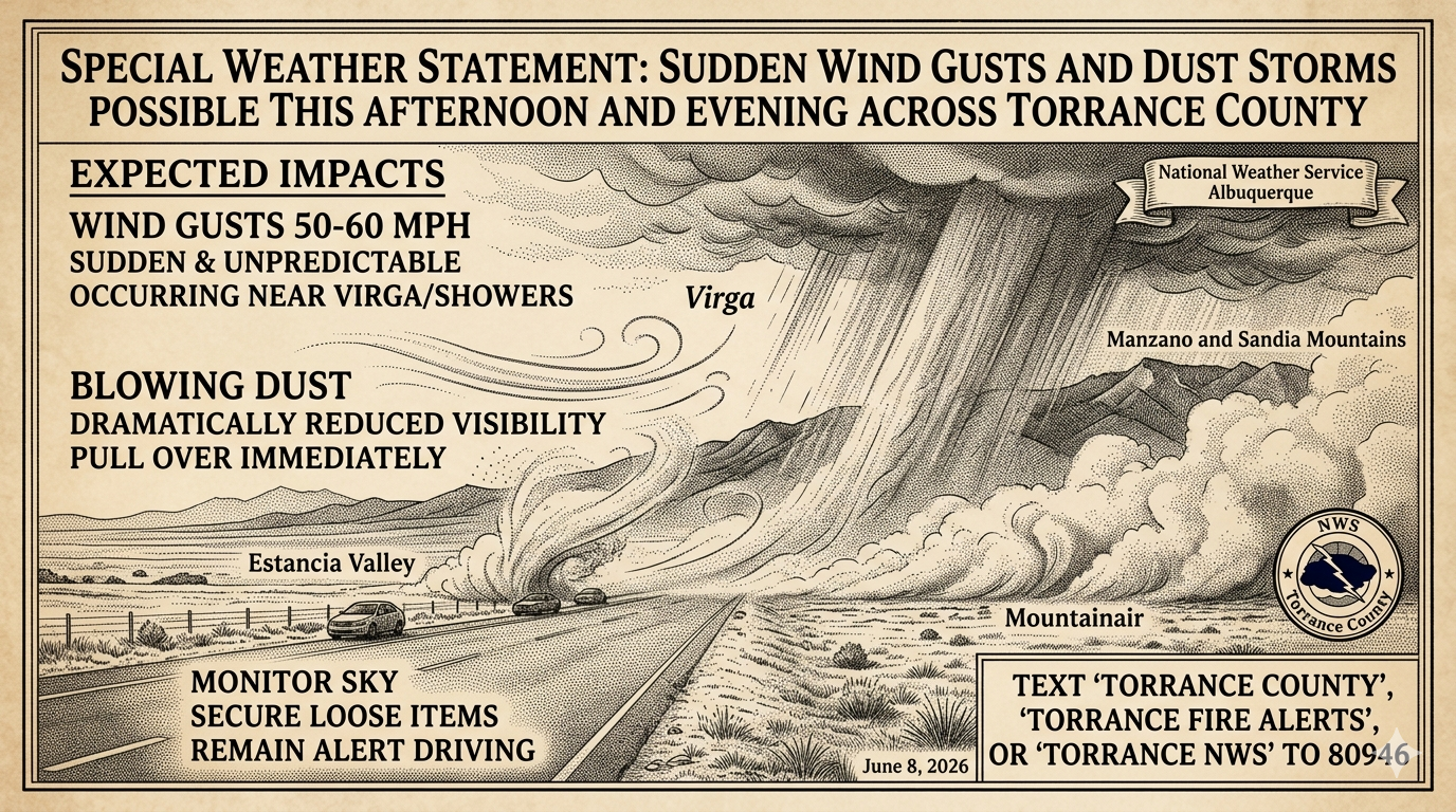 Special Weather Statement: Sudden Wind Gusts and Dust Storms Possible This Afternoon and Evening Across Torrance County
