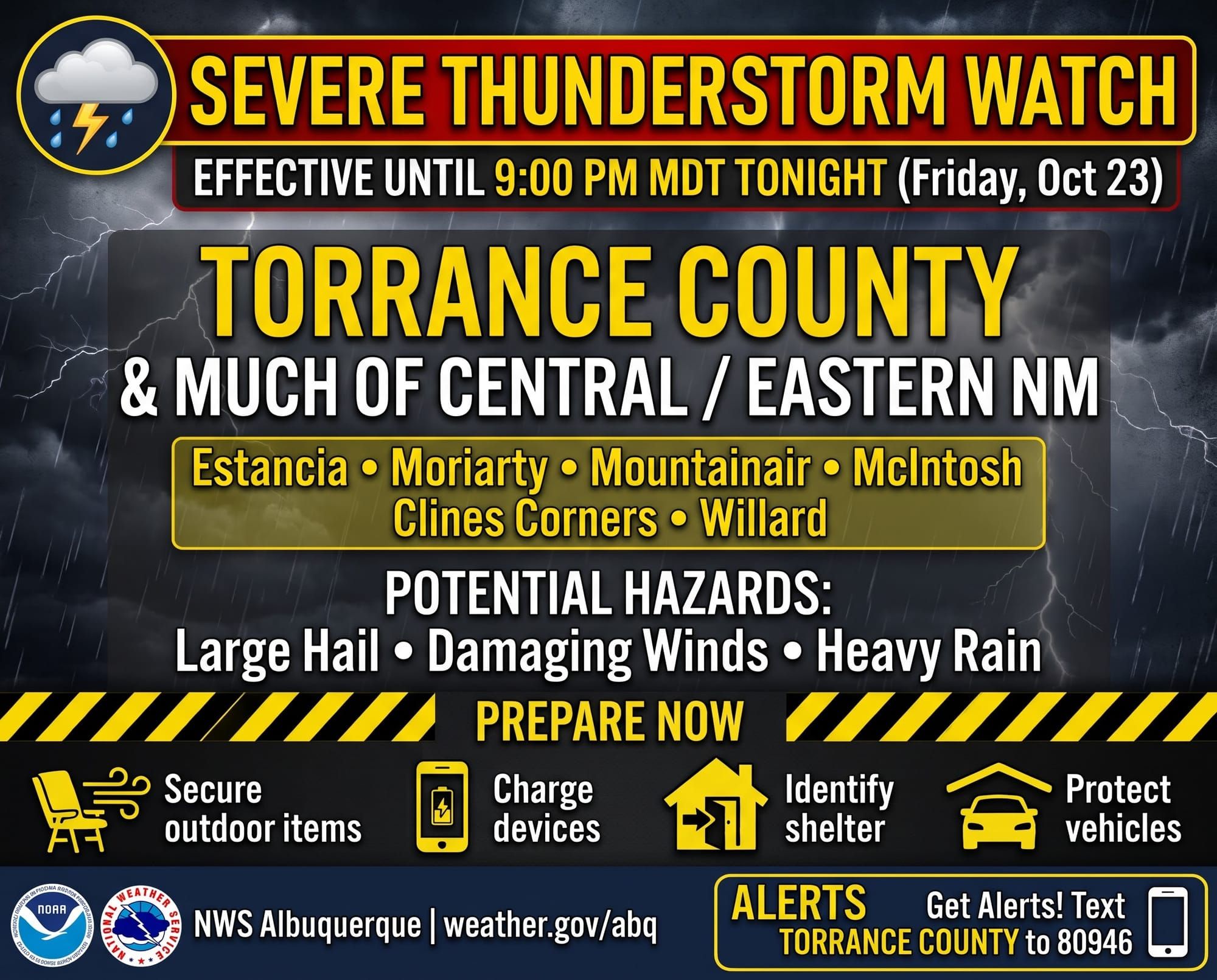 Severe Thunderstorm Watch Covers Torrance County Until 9 PM as Storms Remain Possible