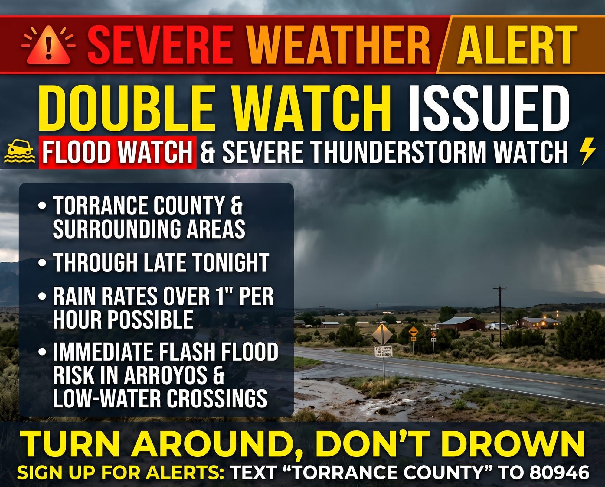 Flood Watch and New Severe Thunderstorm Watch Put Torrance County on Alert Through Late Tonight