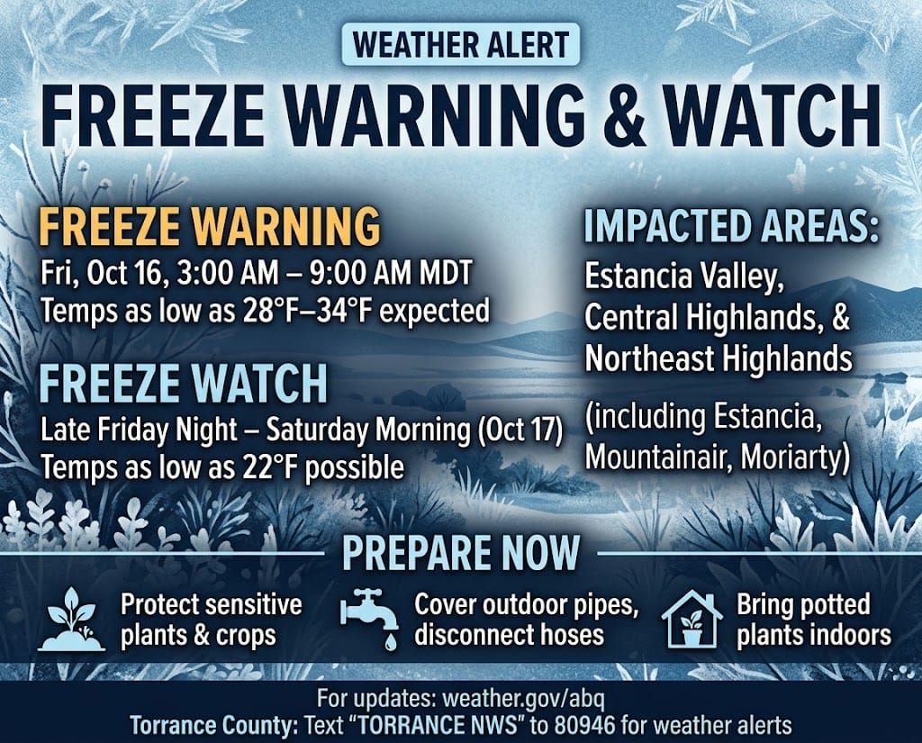 Freeze Warning in Effect Friday Morning for Estancia Valley; Freeze Watch Issued for Saturday Morning