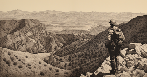 a wildland firefighter looking over the charred remains of a mountain landscape in New Mexico
