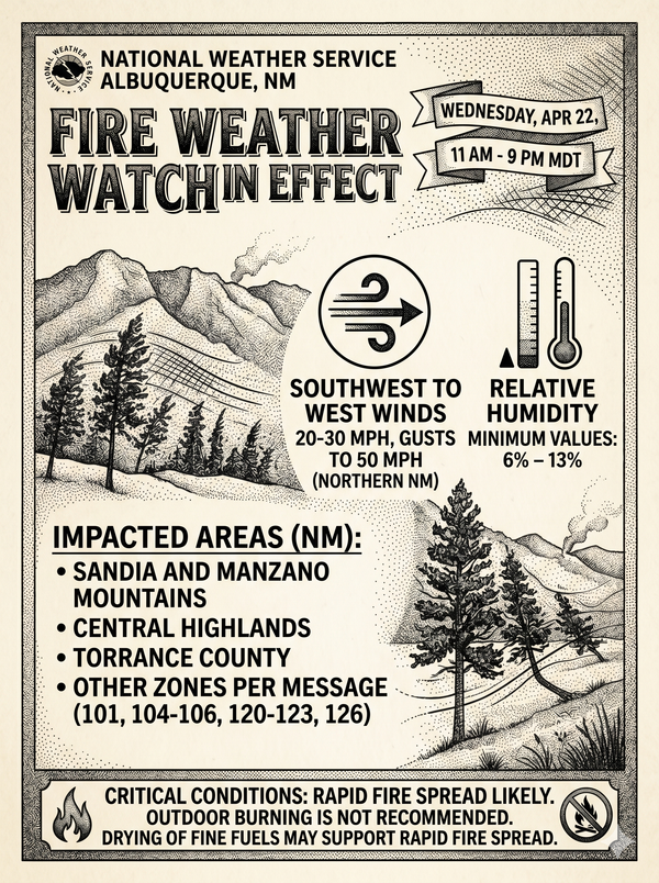 Fire Weather Watch Issued for Torrance County; Critical Conditions Expected Wednesday