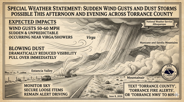 Special Weather Statement: Sudden Wind Gusts and Dust Storms Possible This Afternoon and Evening Across Torrance County