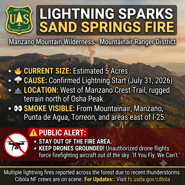 Lightning Sparks Sand Springs Fire in Manzano Mountain Wilderness, Smoke Visible From Mountainair