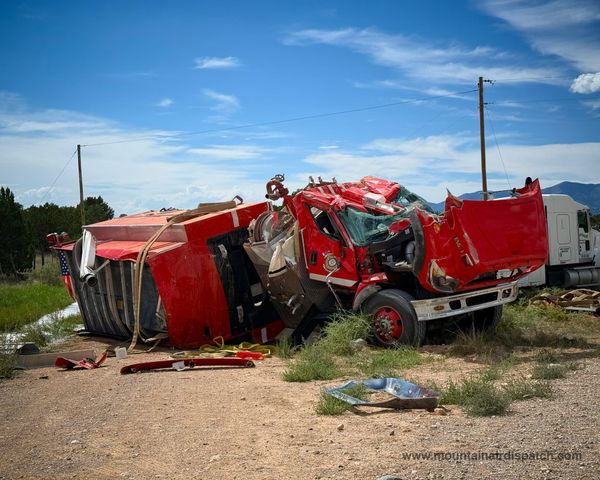 Fire Truck Rolls Over Near Mountainair