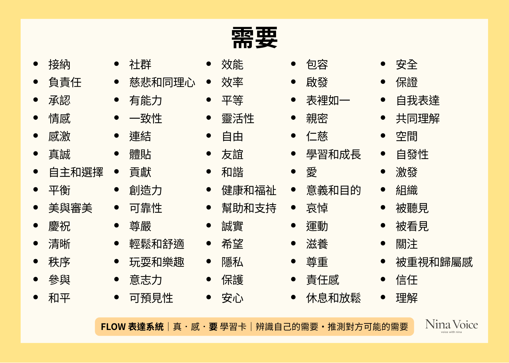 FLOW 表達系統真感要學習卡:需要清單