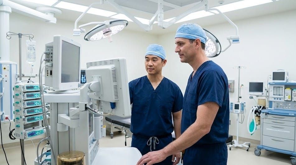 Certified Registered Nurse Anesthetist and anesthesiologist in a hospital operating room