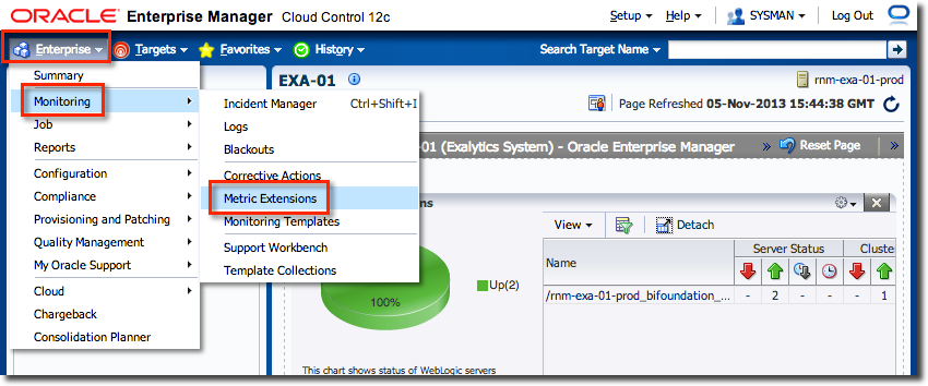 Metric Extension menu option in EM12c