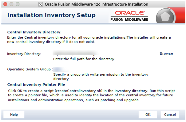 Installation inventory setup Oracle Fusion Middleware