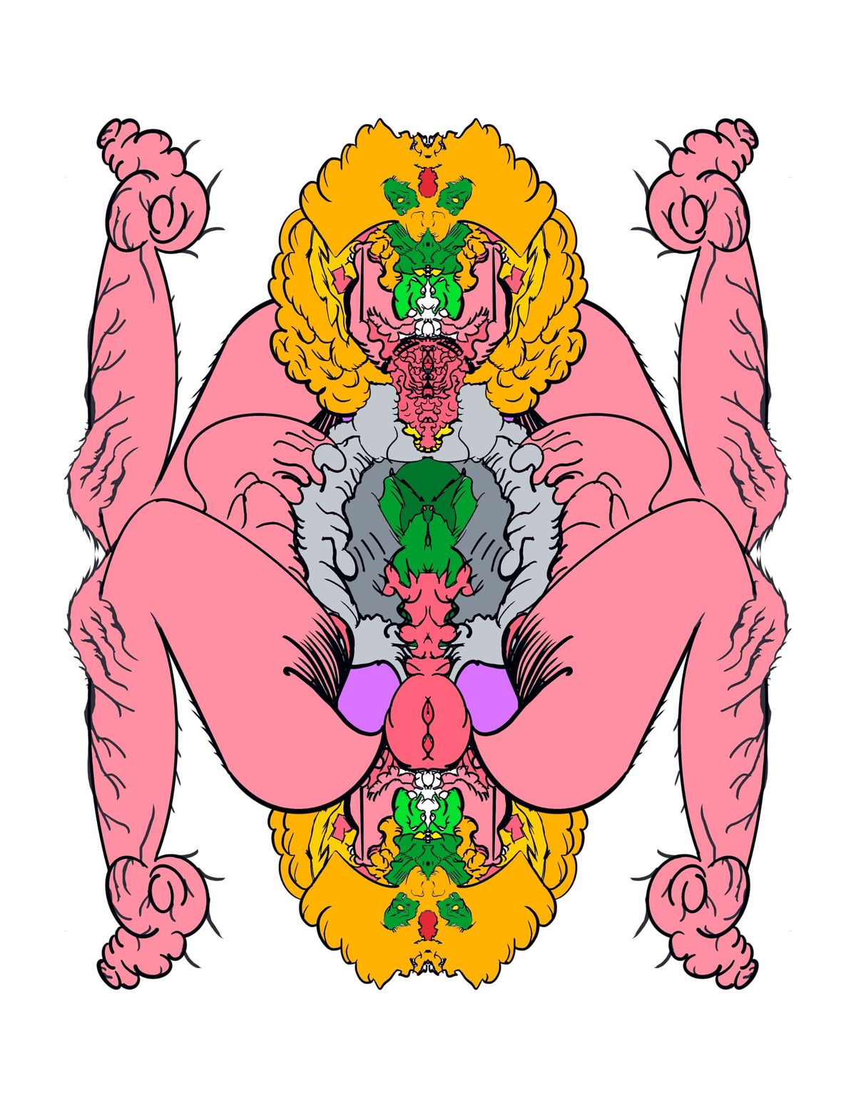 Abstract drawing in Uncle Grandpa colors of an introspective humanesque grotesque