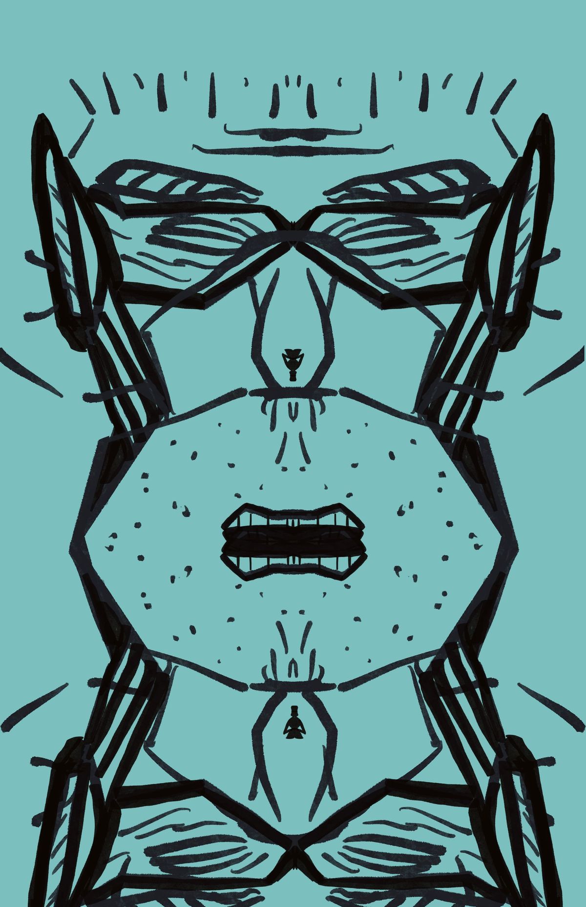 Rough sketch in black against turquoise background, vaguely a headshot of a man