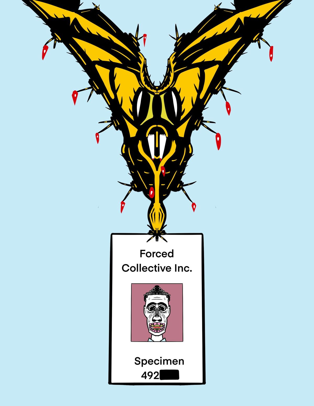 A rather sadistic looking lanyard with an employee’s badge attached. The employee doesn’t look particularly well.