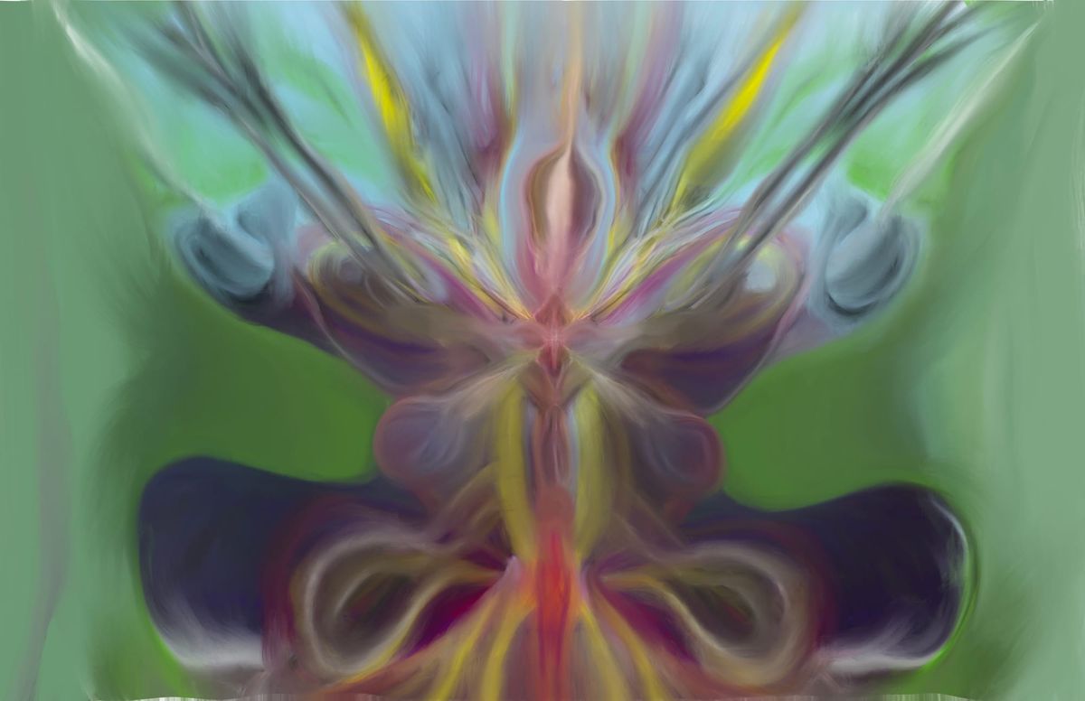 An etherealesque abstraction that could vaguely resemble a monk praying outwards