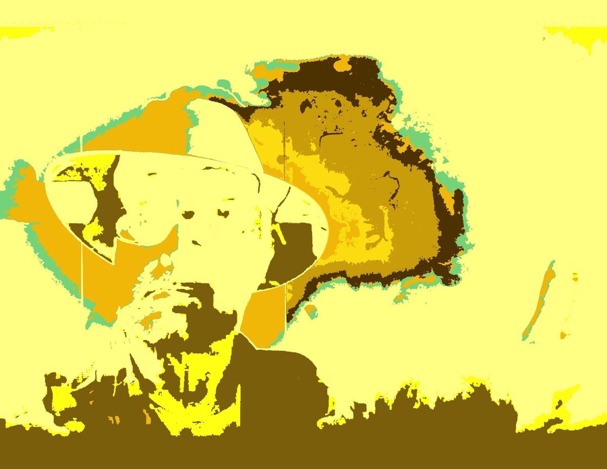 The author overexposed and distorted- somewhat reminiscent of a silkscreen in mostly yellows