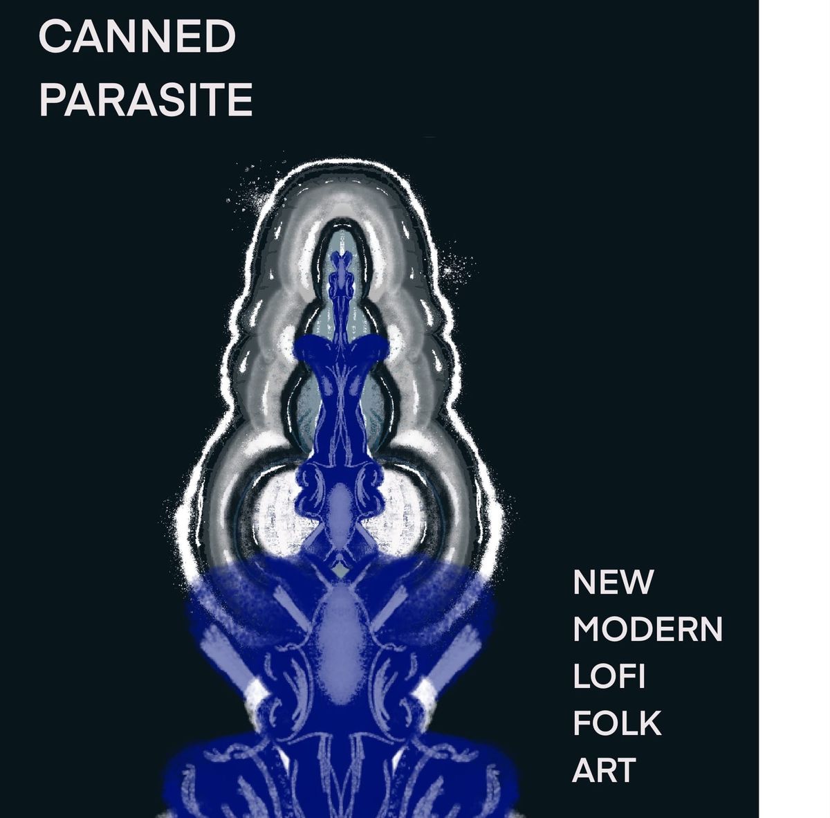 An abstraction in Blue and grey and white against a black background with which stripe furthest right.