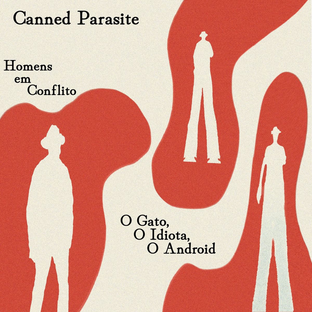Homens em Conflito. A spaghetti western inspired O Gato, O Idiota, O Macaco silhouette on red splotches.
