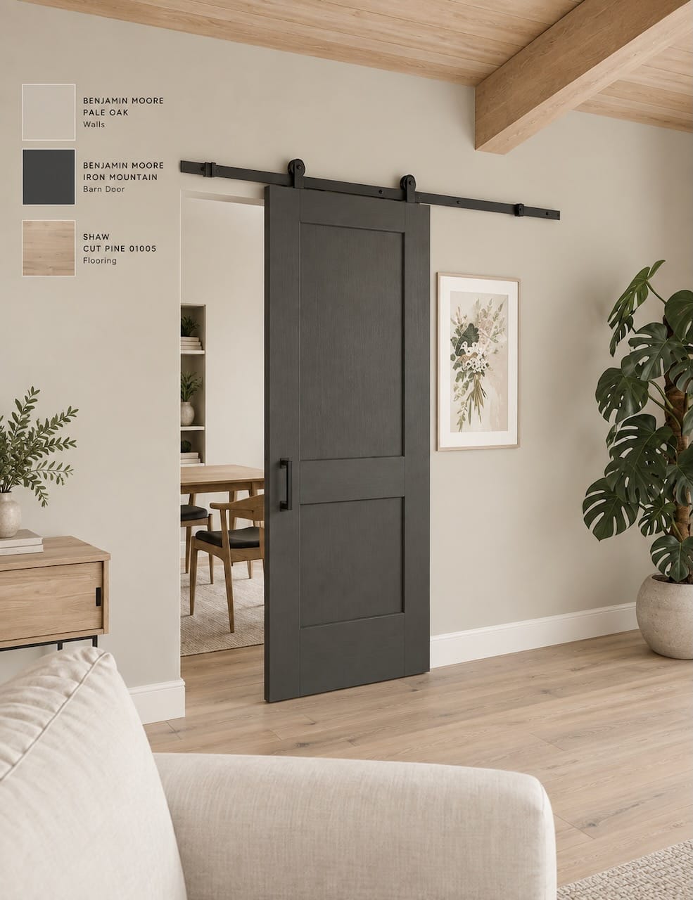 Sliding barn door in Iron Mountain on Pale Oak walls